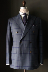 Unstructured Double Breasted Blue Windowpane Sportcoat