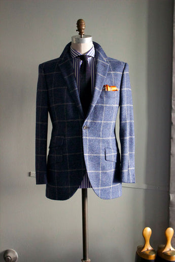 Dark Blue Tweed windowpane sportcoat