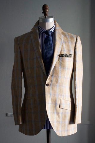 Multi Windowpane Sportcoat in Camel w/ Light Blue Sportcoat