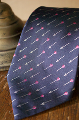 Silk Tie with Arrow and bright feather Motif