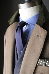 Tan Covert Chesterfield Overcoat w/ Green Velvet Collar