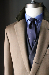 Tan Covert Chesterfield Overcoat w/ Green Velvet Collar